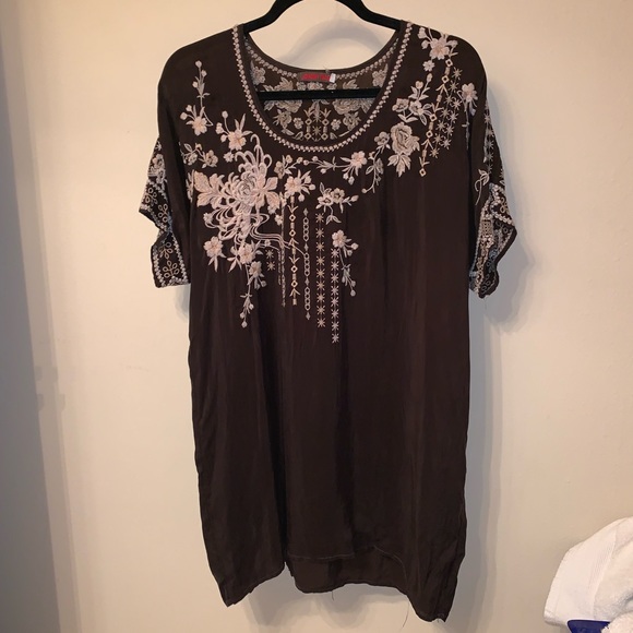 Johnny Was Tops - Johnny Was Black Embroidered Top with Cream Floral Detail
